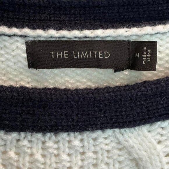 The Limited Women’s Navy blue and white striped cable knit sweater with buttons - Picture 2 of 4